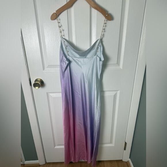 CAMI NYC Silk Beaded Chain Strap Cowlneck Shallon Slip Dress L Candy Ombre - Picture 8 of 11
